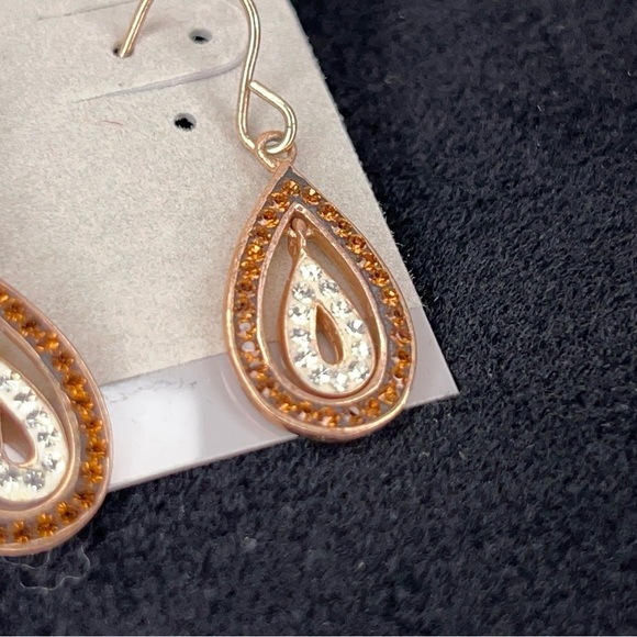 Teardrop Rose Gold Earrings Dangle Style Rhinestone Accent - Picture 7 of 8